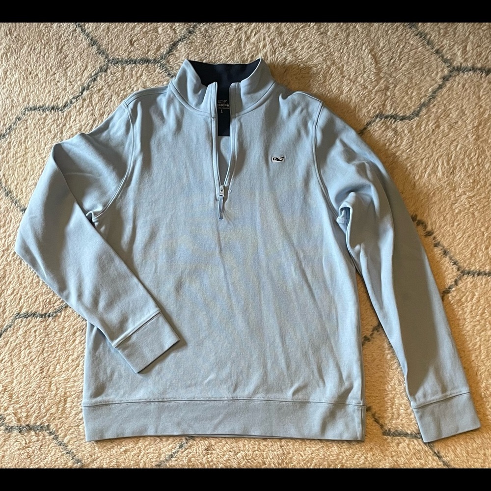 Boy’s Vineyard Vines Quarter Zip Light Blue Cotton Shirt.  Size Large (16)